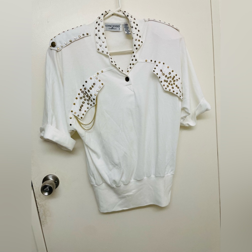 Vintage 80s Bonnie Boerer& Company Embellished Artwear  Metallic studs top